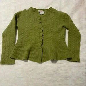Talbots Sweater Youth Girls L Green Long Sleeve Lambswool Cashmere Button-up